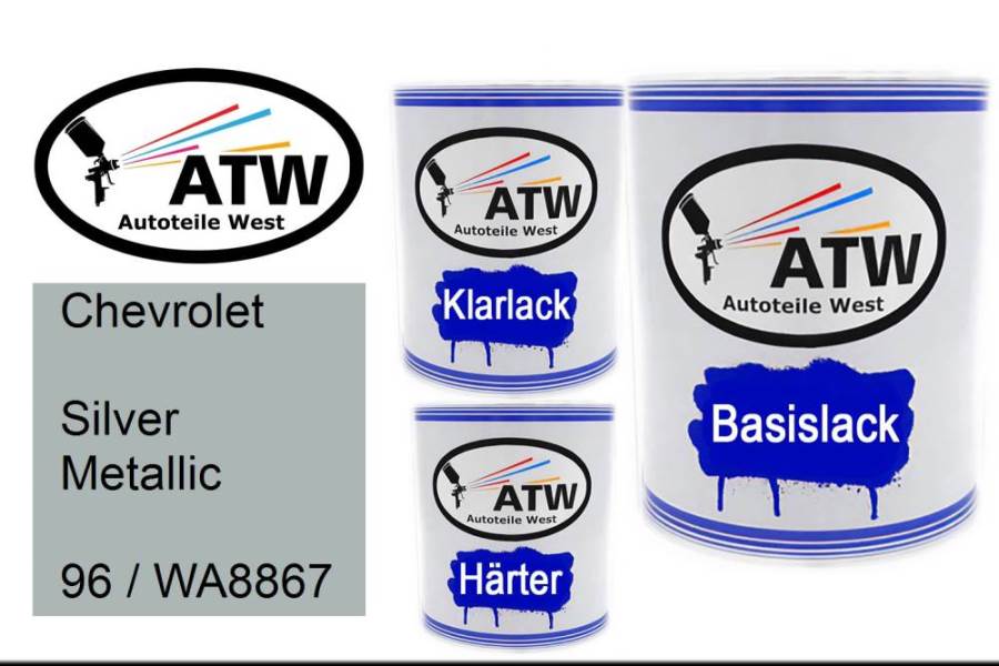 Chevrolet, Silver Metallic, 96 / WA8867: 1L Lackdose + 1L Klarlack + 500ml Härter - Set, von ATW Autoteile West.